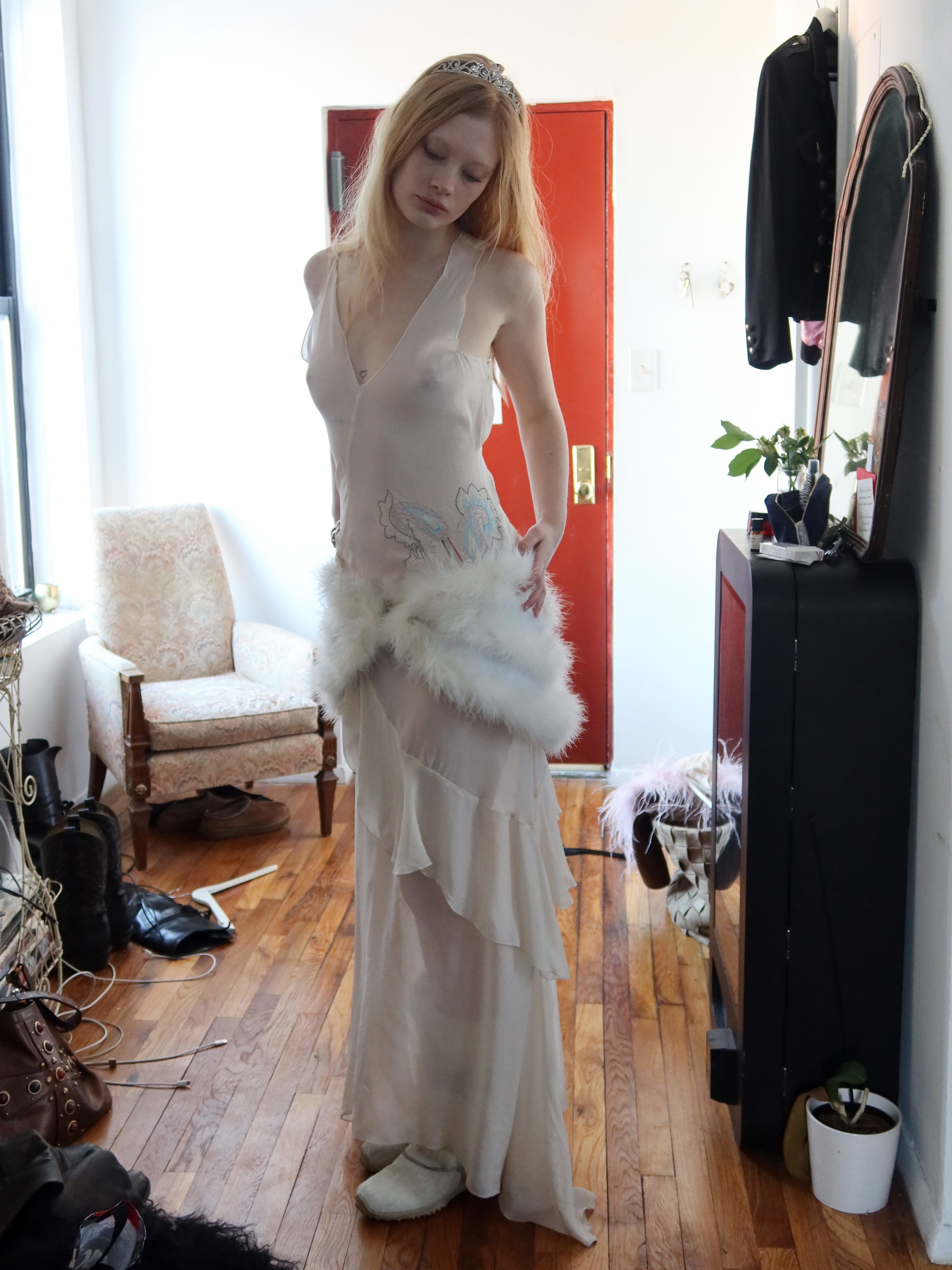 Vintage White Fur Shawl