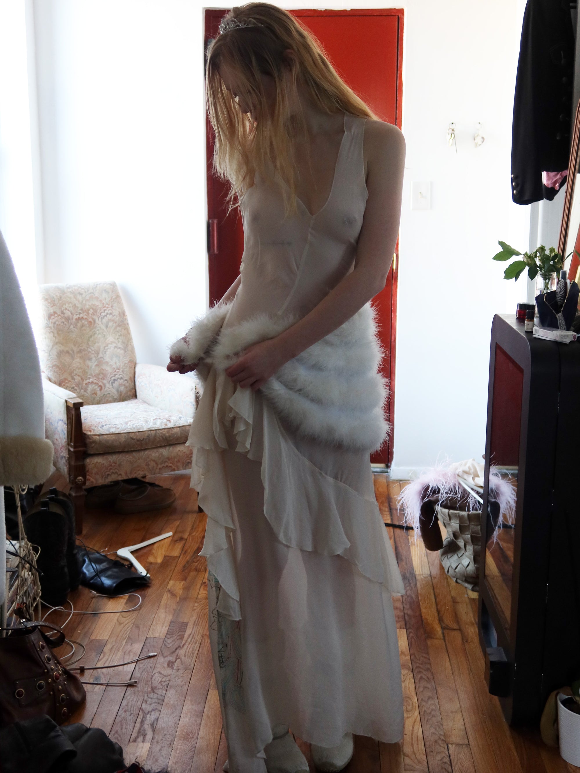 Vintage White Fur Shawl