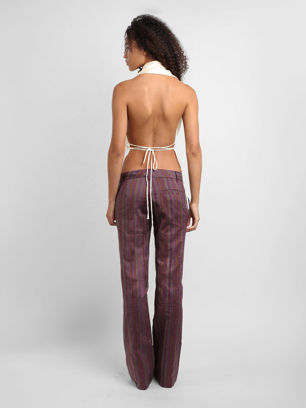 G-Pant - Plum Striped Linen