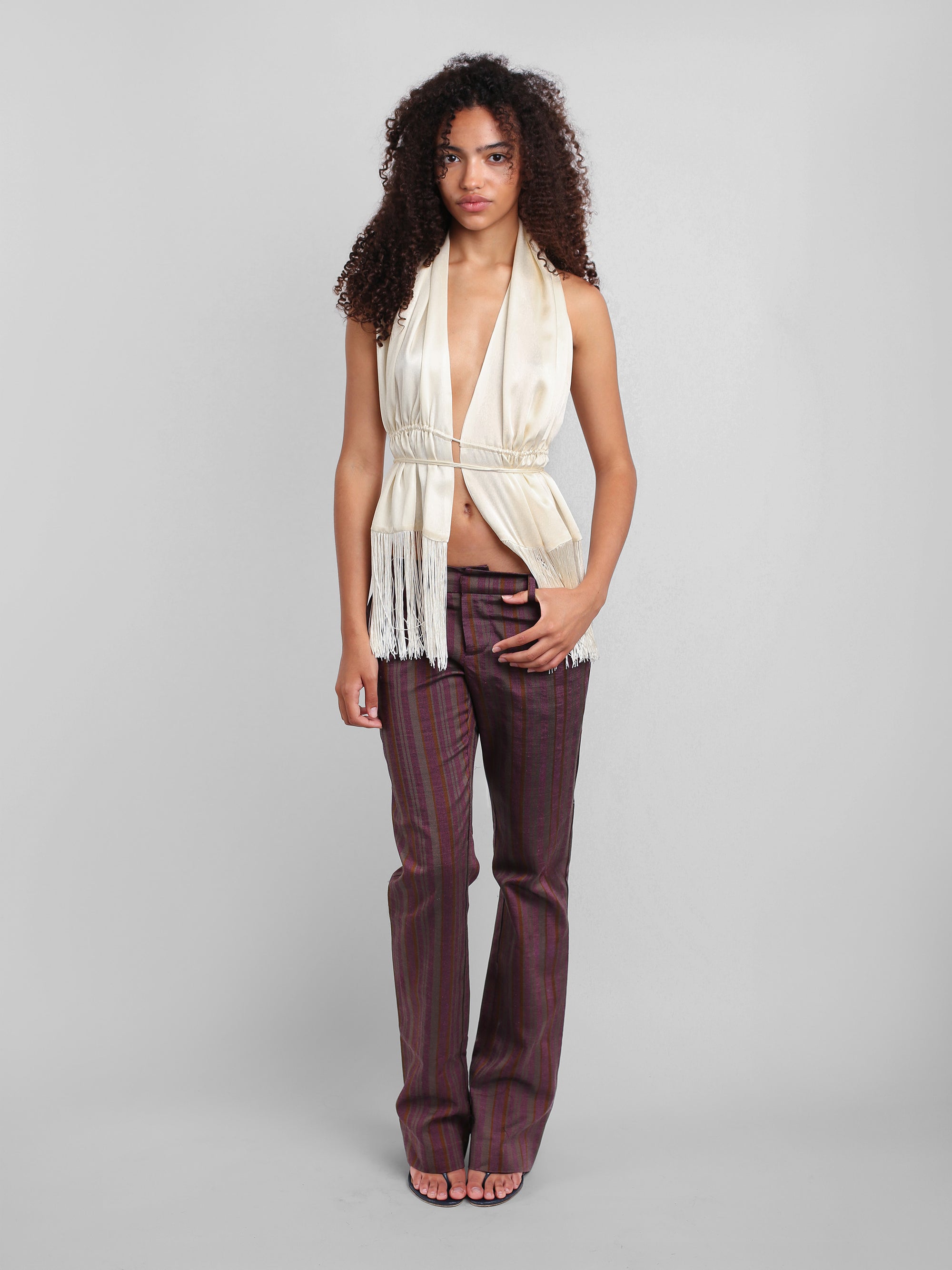 G-Pant - Plum Striped Linen