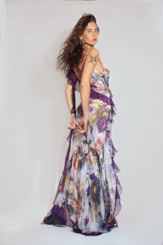 Yvonne Ruffle Dress - Watercolor Arcadia