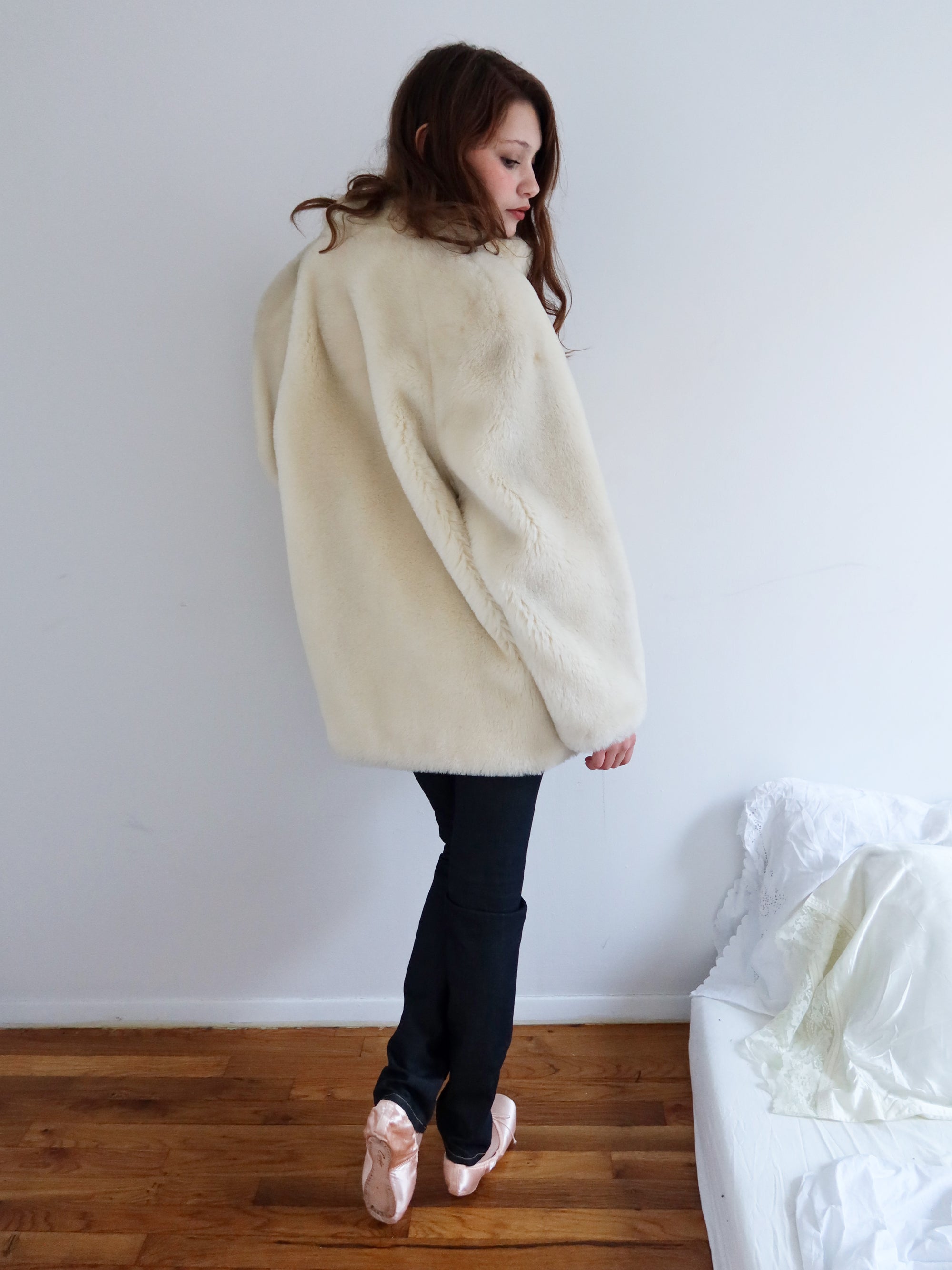 Vintage White Faux Fur Coat