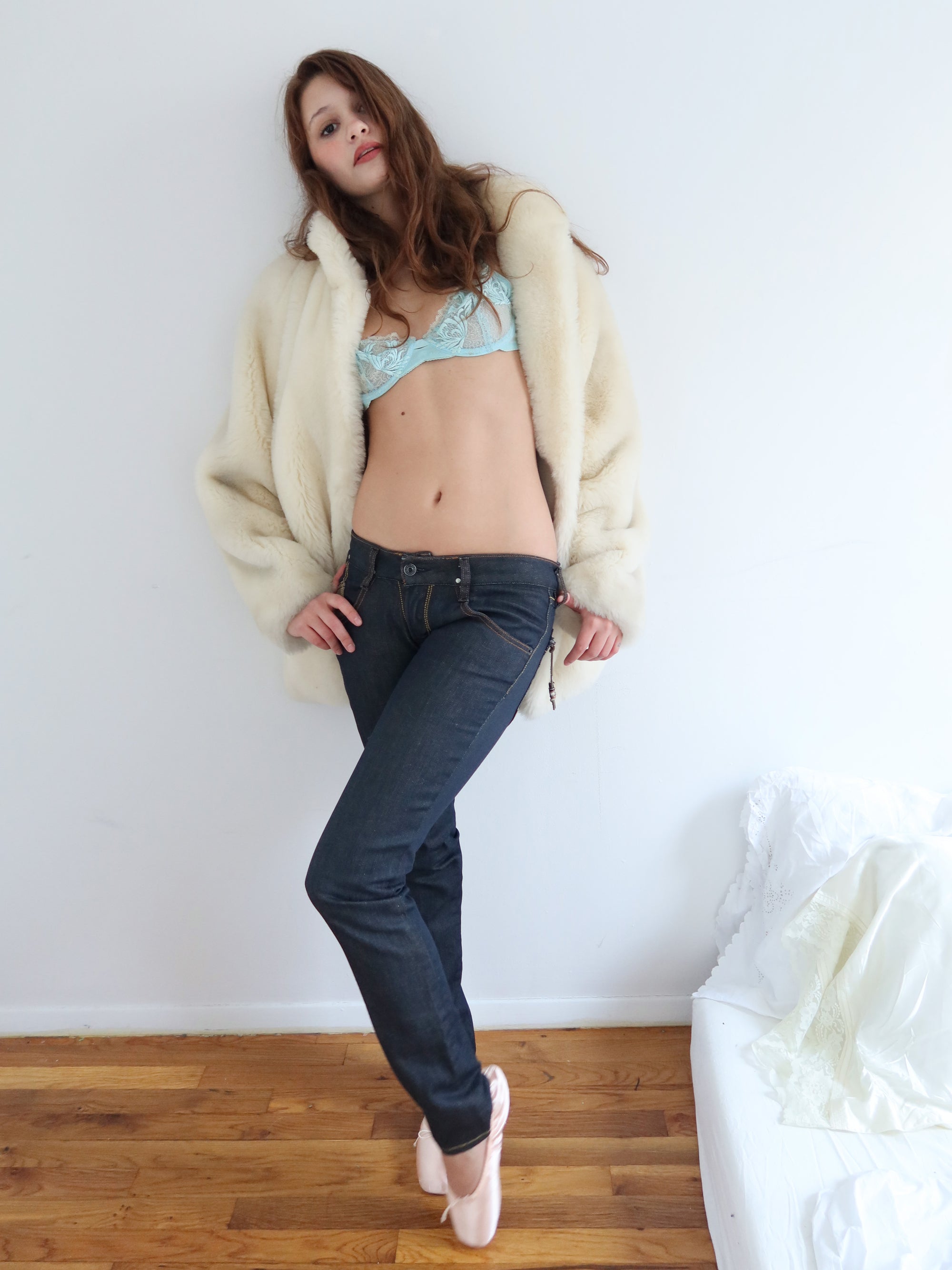 Vintage White Faux Fur Coat