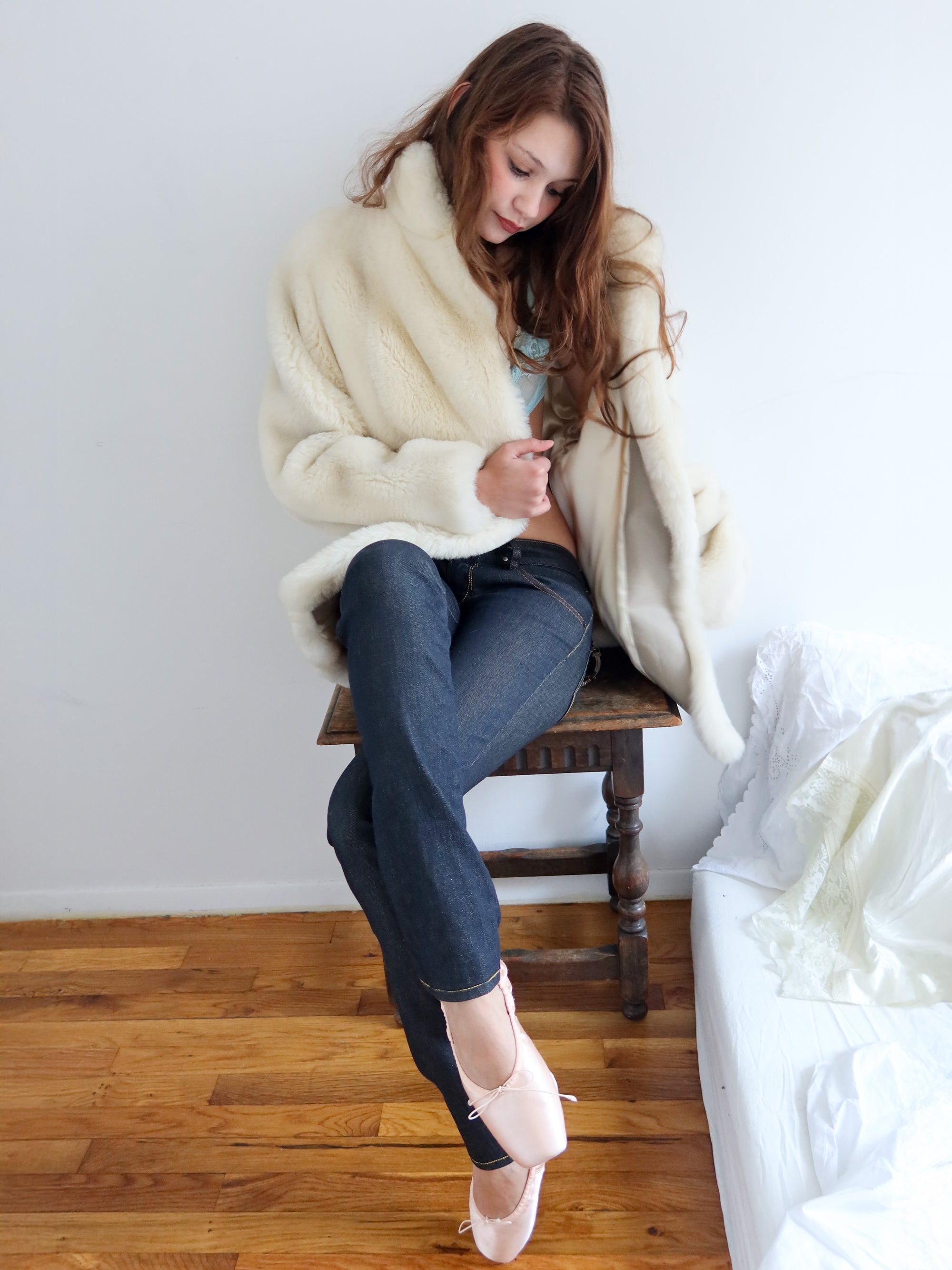 Vintage White Faux Fur Coat