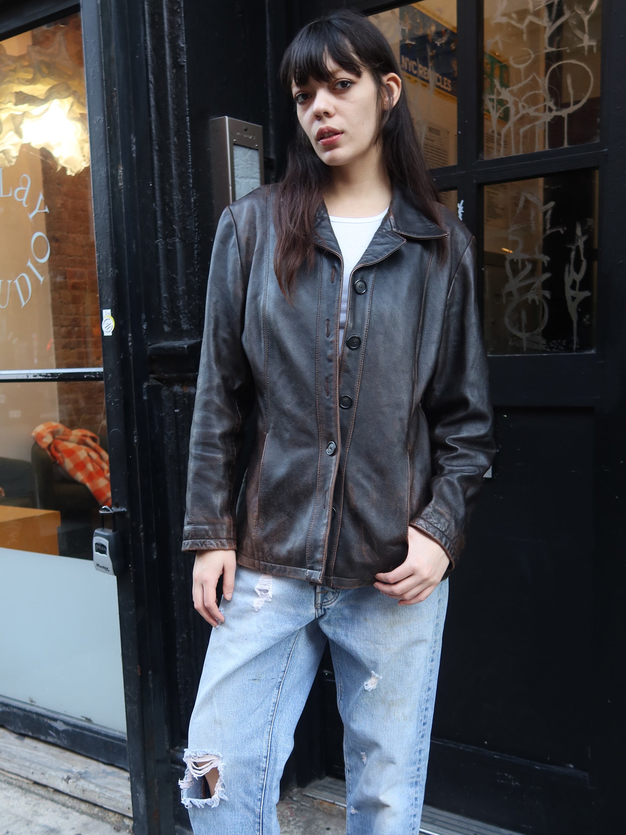 Vintage Worn Brown Leather Jacket