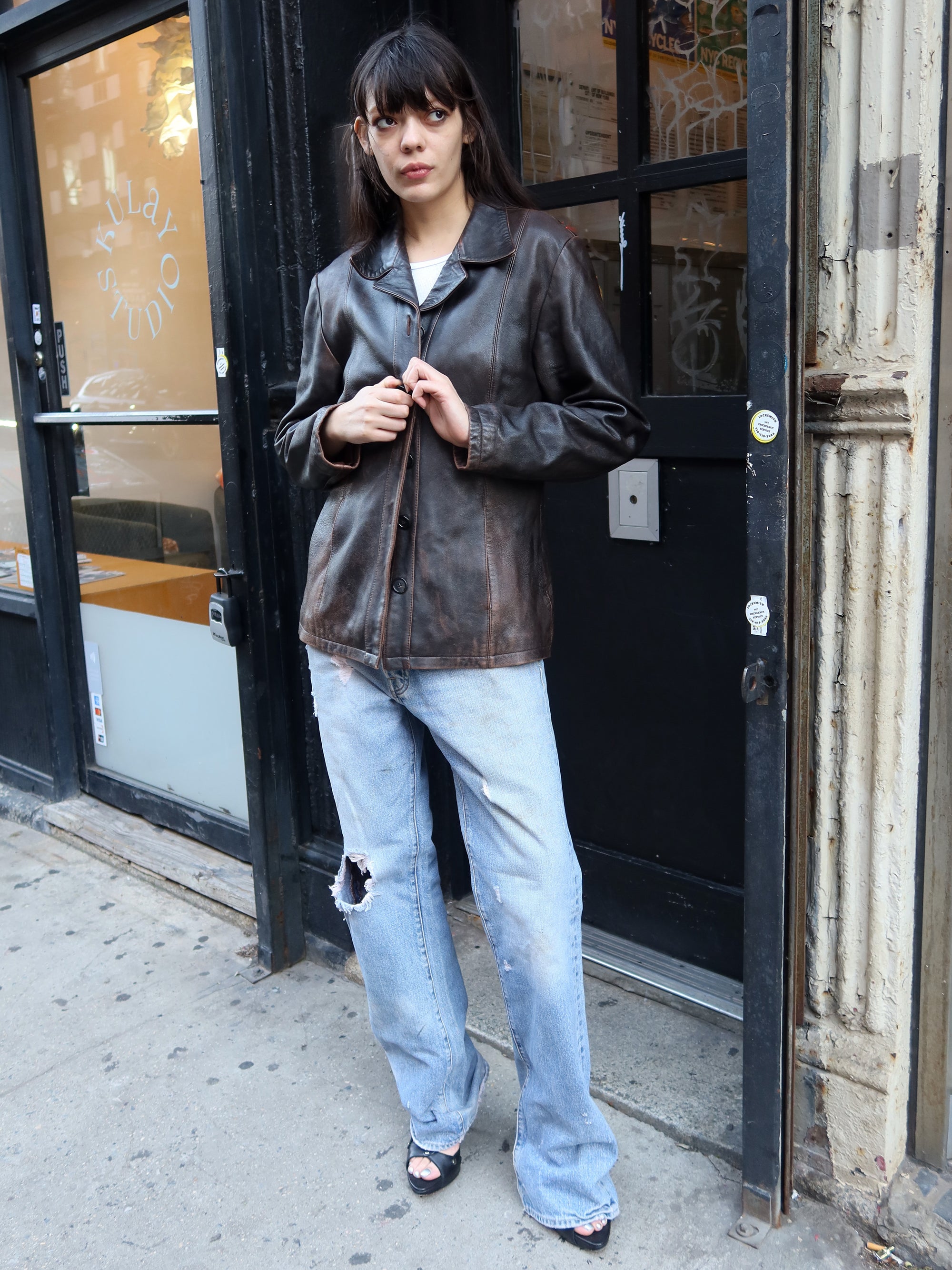 Vintage Worn Brown Leather Jacket