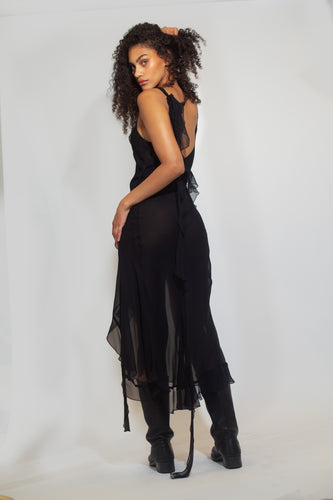 Yvonne Ruffle Midi Dress - Black