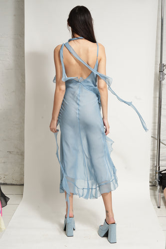 Yvonne Ruffle Midi Dress - Blue