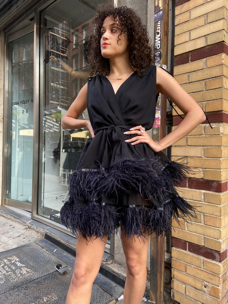 Two Tier Feather Dress - Black