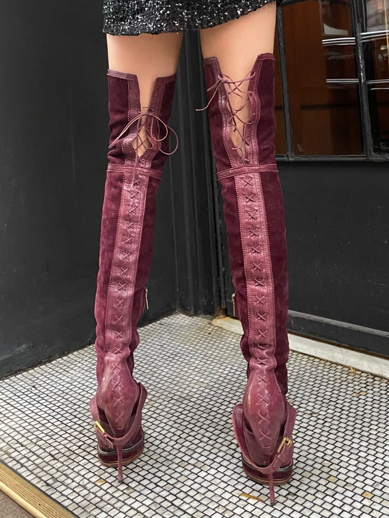Red Dior Thigh High Boots